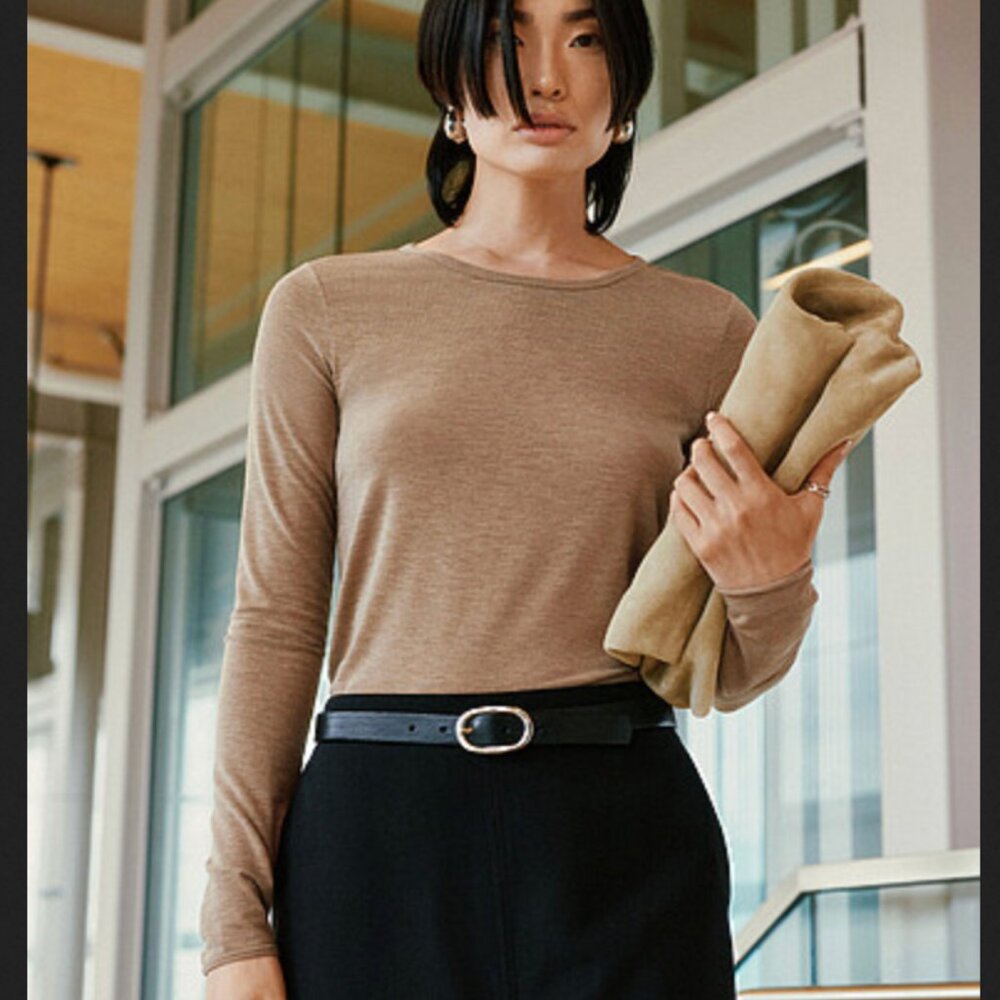 Contemporaine Soft crew-neck T-shirt M Brown New